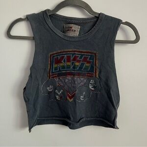 Trunk LTD Kiss Band Cropped Gray Graphic T Shirt Tank Top